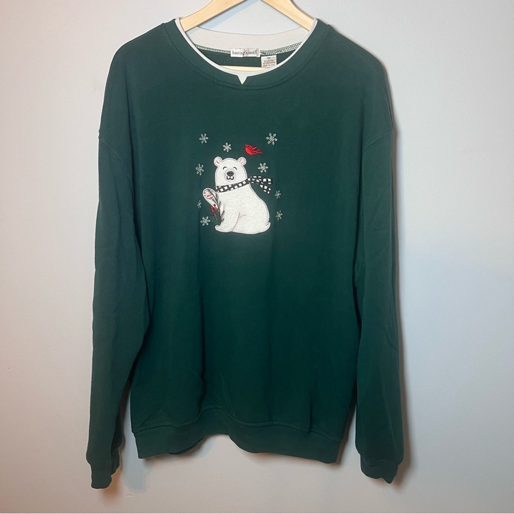 Vtg Polar Bear Christmas Crewneck 3X (oversized XL-2XL) Sweatshirt Embroidered